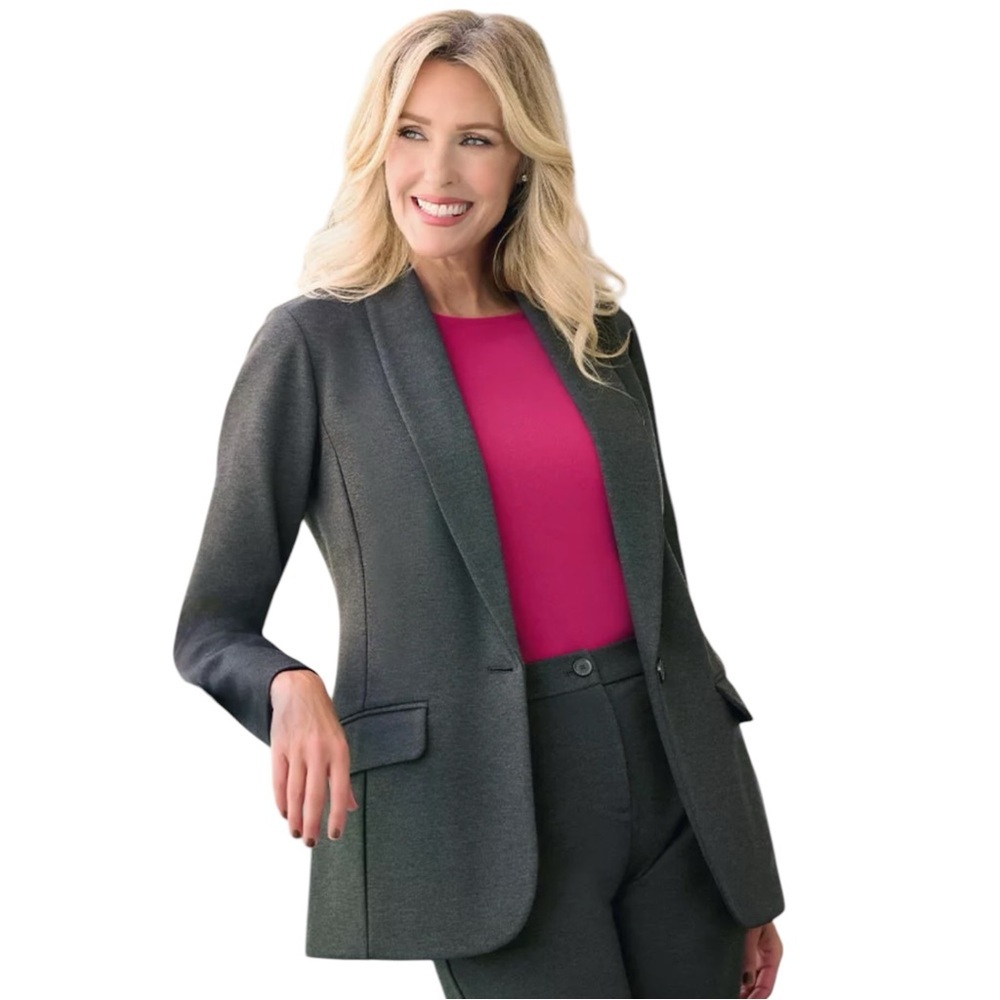 NWT Tailored by Susan Graver Regular Smart Ponte Knit Blazer Heather Grey Sz 2X